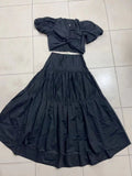 Plataz Bubble Bubble Sleeve Short Sleeve Back Single Buckle Kinesion Wrapped Blouse + High Waist Half-Dress Skirt Suit