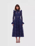 Plataz French Retro Elegant Style Embroidery Dress Collared Cardigan High-Waist A-Shaped Dress