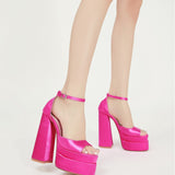 Plataz Summer New Side Of The Head Hollow Coarse Silk Satin High-Heeled Fish-Mouthed Women's Shoes Hate The Sky High-Size Show Sandal Tide High Quality Shoes