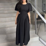 Plataz Women's 2025 Summer New Bubble Sleeve Tie With Fashion Temperament Dress Dress
