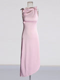 Plataz Dress Women's Dress Spring 2025 New Pink Sleeveless Bow Splicing Body Repair Long Dress