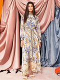 Plataz Famous Wind High-End Printing Small Collar Single Buckle Collar Buckle With Waist Long Dress