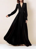 Plataz Spring And Summer Fashion Sexy Deep V Collar Silk Silky Swash Generous Temperament Dress Dress