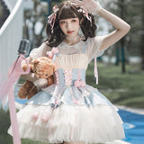 Plataz Rose Peach Wine Lolita Women Sling Dress Everyday Cute Lolita Sweet Dress 6865