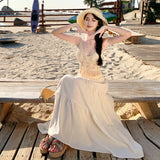 Plataz Seaside Holiday Dress Set To Take Pictures And Wear Age-Reduction Knitted Slings + A-Word Cake Skirt