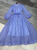 Plataz Early Spring Luxury Diamond Collar Lantern Sleeve Single Buckle Temperament Dress Dress Dress