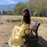 Plataz Style Yellow Sling Dress Women's Summer Seaside Wearing Skirt Loose Age Reduction A Skirt