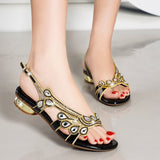 Plataz New Flat-Soled Sandals Women Wear High Heels Golden Water Drill Bohemian Diamond Beach Women's Shoes Coarse High Quality Shoes