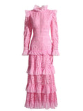Plataz Elegant Retro Style Dress 2025 Spring New Lace Embroidery Mesh Dress Woman