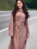 Plataz Summer New French Collar Temperament Waist Solid-Colored Cardigan Dress