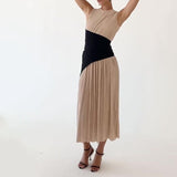 Plataz 2024 Women's Clothing Folds Irregular Black Spliced Sleeveless Long Dress