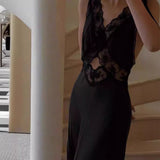 Plataz Lazy French Holiday Long Lace Dress Sexy Pure Hot Girl Show Back V-Neck Dress Girl