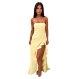 Plataz Women's Summer New Sexy Chest-Width-Back Strap Lotus Leaf-Side Dress DJPT