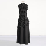 Plataz Retro-Style Niche Walking Show 2025 Summer New Round-Neck Sleeveless Design Long Three-Dimensional Floral Dress
