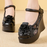 Plataz Beauty Head Layer Of Cowhose Retro Super High Het Comfort New Chinese Style Retro Garden Lady Flower Shoes High Quality Shoes
