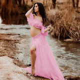 Plataz Women's Chiffon Up And Lower Split Suit Under The Fork Pregnant Photo Photography Drag Set 1247 Maternity