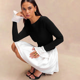 Plataz Women's Clothing Hit The Word Collar Horn Long-Sleeved Lotus Leaf Short Skirt DJPT