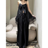 Plataz 2025 New French Heavy Industry Press Folding Sling Vest Women High Waist Lace Skirt Suit