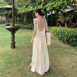 Plataz Resort Beach Dress Girl Loose Niche Design Feeling Big Back Dress Xishuangbanna Sling Dress Long Dress Summer
