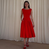 Plataz 2025 New Solid Color Sleeveless Strap Folds Splicing Body Repair Dress