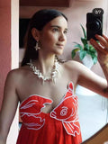 Plataz Sensense Fish-Shaped Three-Dimensional Embroidery Chest Pressure Folded Red Sling Dress 2024 Spring And Summer New