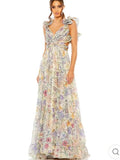 Plataz 2024 Holiday Windwood Ear Sleeveless Back Cross-Lace Sexy Dew Chopped Flower Chiffon Skirt Long Dress
