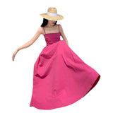 Plataz Holiday Summer French Rose Red Sling Corset Dress High-End Waist Big Skirt Beach Dress
