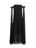 Plataz 2025 New One-Word Three-Dimensional Flowers Splicing Shoulder Sexy Long Folding Long Folded Skirt Woman