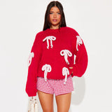 Plataz Women's Autumn And Winter Bump Color Bow Decoration Loose Sweater DJPT
