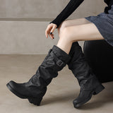 Plataz Western Boots Women Thin Boots Boots High-Heeled Boots High-Heeled Boots Belt Buckle Knight Boots Thick And Boots 40-43 Large Code High Quality Shoes