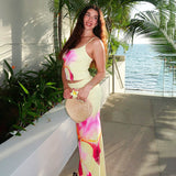 Plataz Women's Summer New Flower Printd Sling Sling Bag Suit Two-Piece Casual Set DJPT