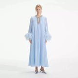 Plataz 2024 New Round-Neck Heavy Industry Nail Nails And Fur Folding Process Horn Sleeve Long Dress