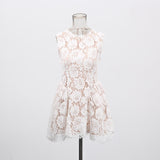 Plataz Dew Flower Mist Sleeveless Skirt Floral Lace Dress 2025 New Female Summer Collar Crooge Ponpong Skirt Dress Dress
