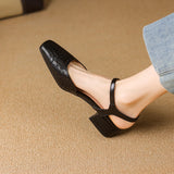 Plataz Size Women's Shoes Wrapped Head Thick Heel One-Word Sandals Women 2025 Summer New Low Heel Women's Shoes High Quality Shoes