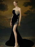 Plataz Heavy Industry Diamond High Open Fork Bra Black Dress Famous Party French High-End Feel Evening Dress