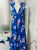 Plataz 2024 Holiday Windwood Ear Sleeveless Back Cross-Lace Sexy Dew Chopped Flower Chiffon Skirt Long Dress