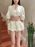 Plataz And Summer 2025 New Seaside Holiday Wind Small Comfortable South French Holiday Style White Short Shirt Shorts Set