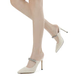 Plataz Women's Shoes Brand White Pearl Tip High Heel Fashion Half-Empty Ladies Sandals High Quality Shoes