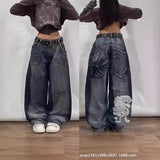 Plataz New Y2k High Street Gradient Loose Straight Jeans Men And Women's Same Trendy Jeans DJPT