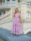 Plataz Summer British Tide Brand Dream Fairy Flower Net Collar Bubble Sleeves Wide Swing Flowing Dress Dress