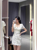 Plataz Collar High-End Hollow Lace Dress In The Spring Of 2024 New Ivory White Waist Temperament Style Dress