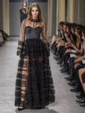 Plataz Elegant High-End Dress Women's New Spring 2025 Round Lace Splicing Perspective Mesh Yarn Cake Dress
