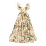 Plataz 2025 New Fugitive Princess French Retro Niche Design Chopped Flowers Tailed Collar Bubble Sleeve Dress