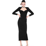 Plataz 2024 New Sexy V-Neck Long-Sleeved Diamond Elastic Bandatry Party Party In The Long Dress