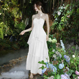 Plataz New Design High-Grade Tea Break French Gentle Wind Seaside Holiday Yellow Hanging Neck Dress