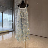 Plataz Dress Temperament C High Value Light Luxury 2025 Spring And Summer New Heavy Industry Three-Dimensional Flowers Mesh Dress Dress Woman