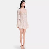 Plataz 2025 Lace Hollowed Fish Bone Tector Trumpet Long-Sleeved Dress Skirt