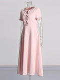 Plataz Elegant Style Dress 2025 Summer New Round Neck Heavy Industry Nail Drill Splicing Bow Dress Woman