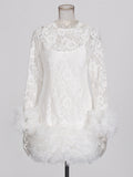 Plataz Senior Sense Dress Woman 2025 Summer New Lace Collar Splicing Mesh Long Sleeve Short Dress Women's Dress