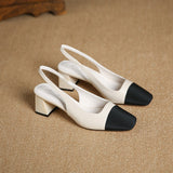 Plataz Korean Version Of The Small Side Of The Square Head Coarse Heel Women's Shoes After The Stumbling Sandals Back Empty Single Shoes Women High Quality Shoes